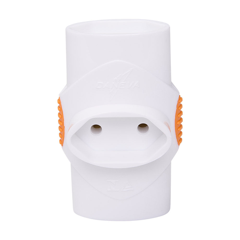 Plugue Tipo T com 3 Tomadas 2P Redondo 10A 250VCA PVC