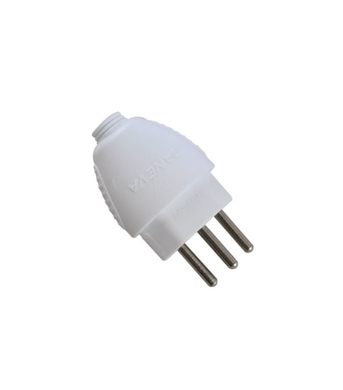 Plugue Macho 2P+T 20A 250VCA PVC Branco sem Prensa Cabo