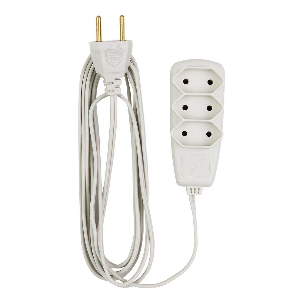 Extensão Com Três Tomadas 2P 10A-250VCA 2X0,75mm² 5M Gelo Cabo Paralelo Daneva