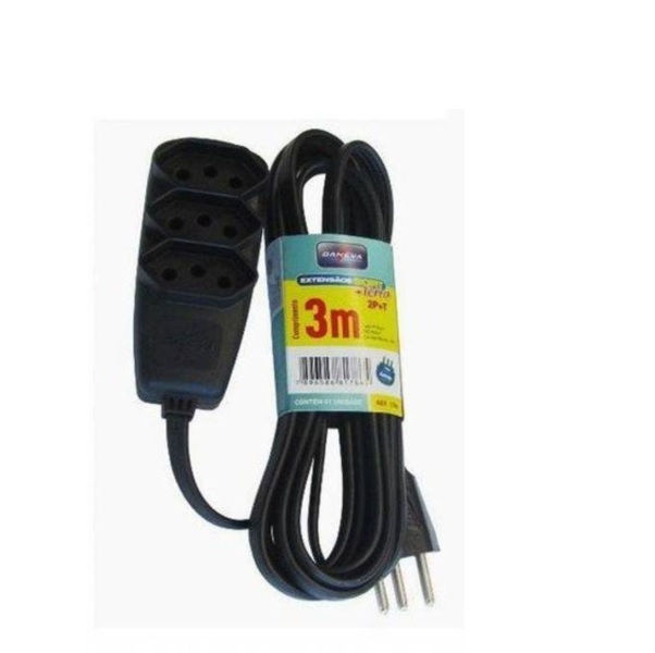 Extensão Extensão com 3 Tomadas 2P+T 10A-250VCA 3x0,75 mm² 3 M Preta Cabo PP