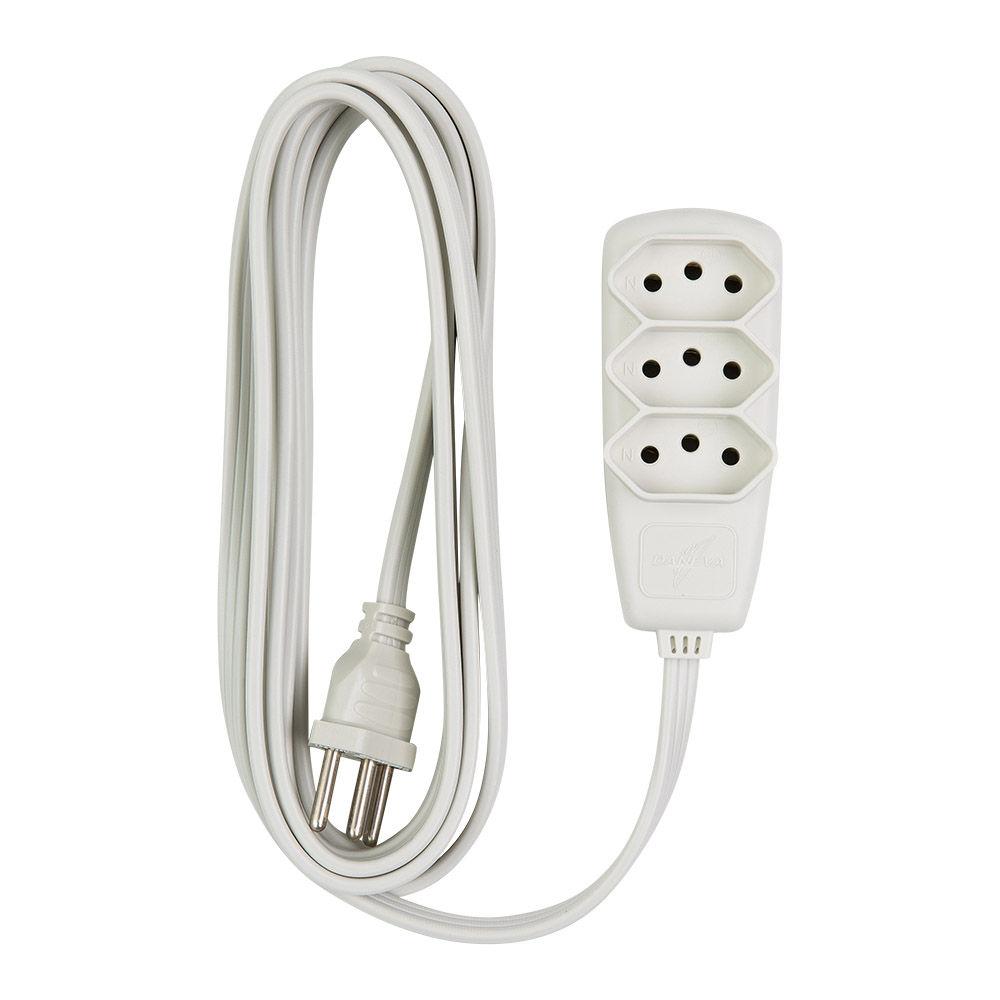 Extensão Extensão com 3 Tomadas 2P+T 10A-250VCA 3x0,75 mm² 3 M Gelo Cabo PP