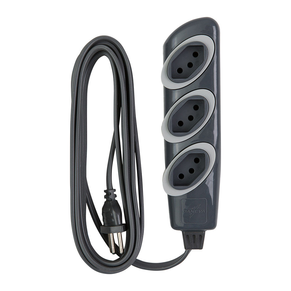 Extensão Extensão com 3 Tomadas 2P 10A-250VCA 2x0,75 mm² 3 M Gelo Cabo PP no Shock