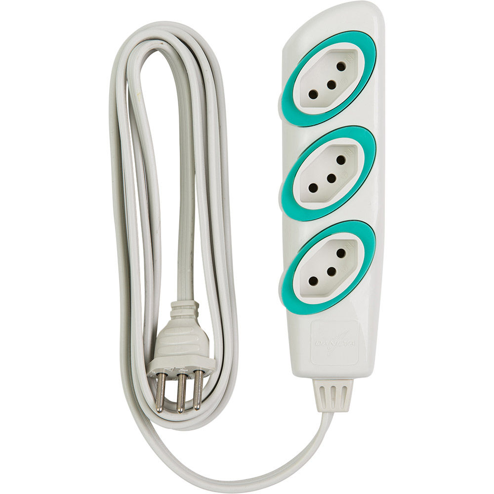 Extensão Extensão com 3 Tomadas 2P+T 10A-250VCA 3x0,75 mm² 3 M Gelo Cabo PP no Shock