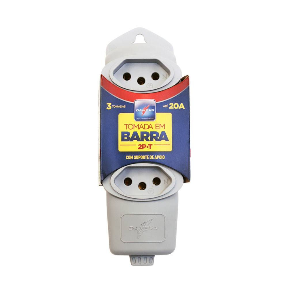 Régua Régua PVC com 3 Tomadas 2P+T 20A 250VCA Cinza