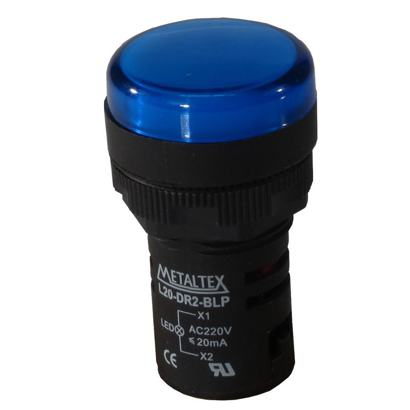 Sinaleiro Led PVC Faceado Lente Lisa com LED 22 mm 220VCA Azul