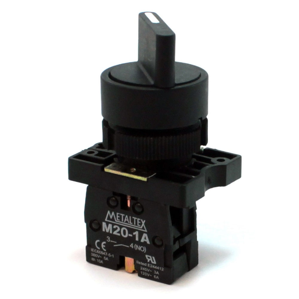 Comutador PVC Comando 22 mm Aro Preto 1NA com 2 Posições 90G com Retenção Manopla Curta Preto