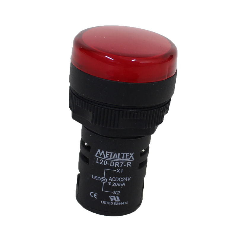 Sinaleiro Led PVC Faceado Lente Lisa com LED 22 mm 24VCA/CC Vermelho IP65