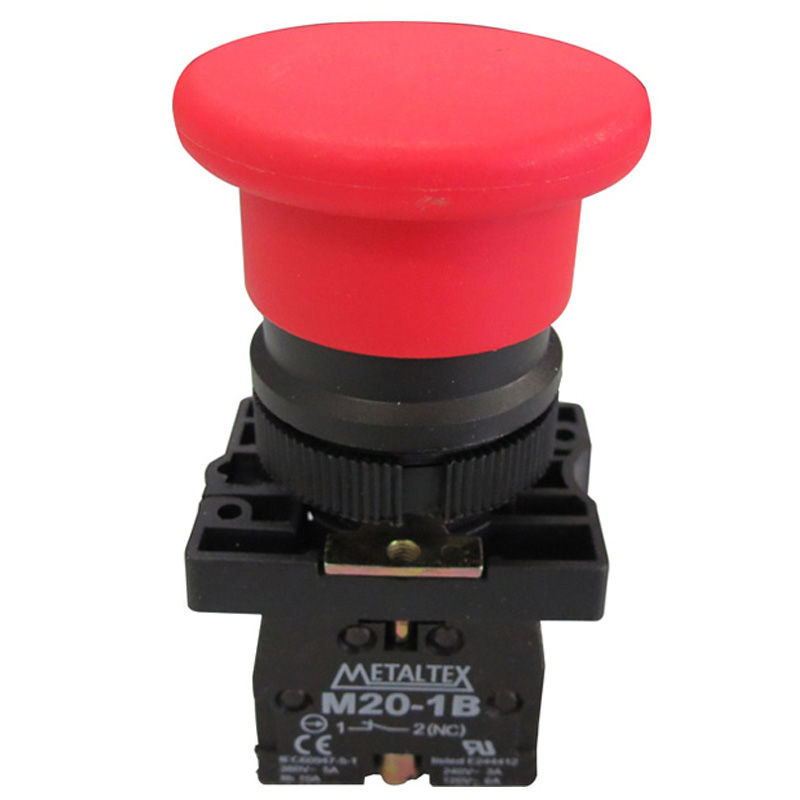 Botão Botão Emergência PVC Cogumelo 22,00 mm Vermelho Aro Preto com Elemento 1NF Opaco sem Trava 40 mm