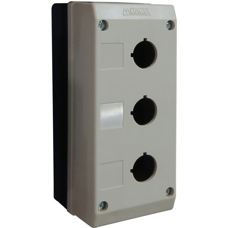 Caixa Botoeira Sobrepor com 3 Furos 22,5 mm Preta/Cinza IP65