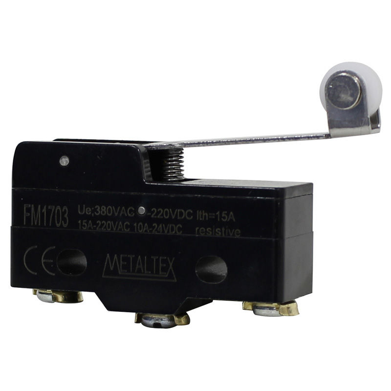 Fim de Curso Ação Rápida FM1 15A 250VCA Corpo PVC Caixa Estreita com Haste e Rolete 1NA+1NF