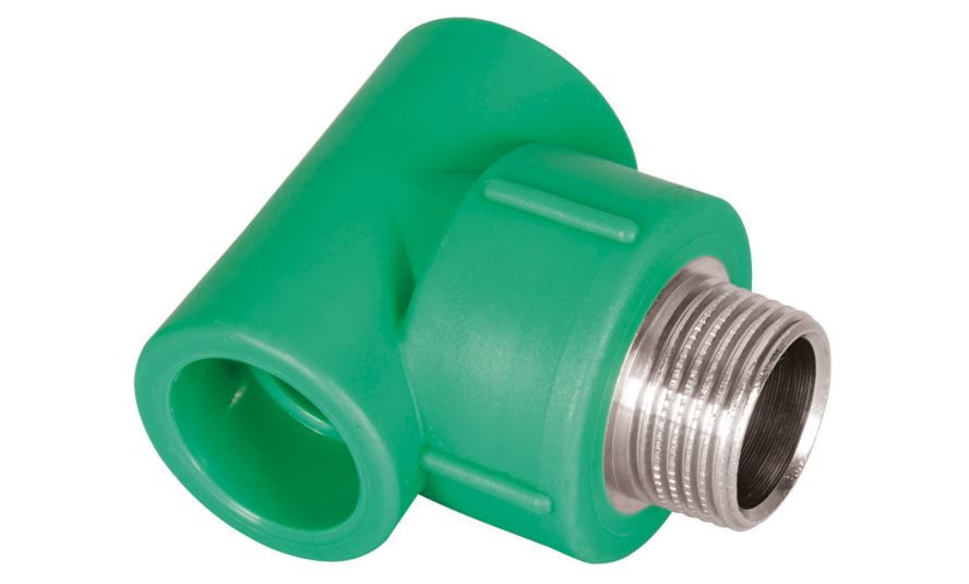 Te Fêmea/Macho/Fêmea Bolsa e Rosca com Inserto Metálico 25 mmX3/4" PPR Verde Água Quente