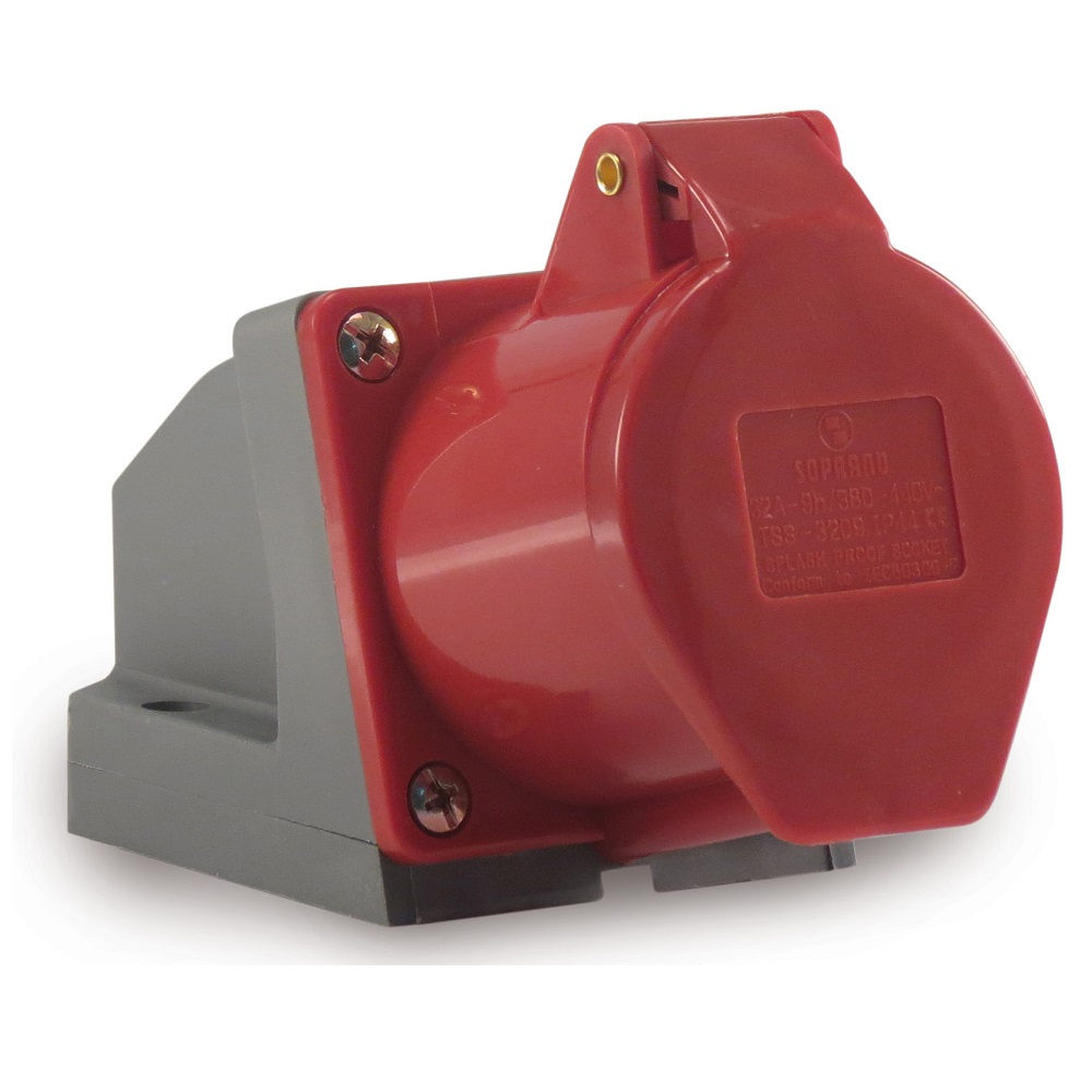 Tomada PVC 3P+T+N 6H Sobrepor Industrial 16A/380VCA com Tampa Vermelha IP44