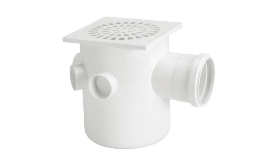 Caixa Sifonada PVC Quadrada 150x185x75 mm Classe 8 Branca com 5 Entradas Esgoto