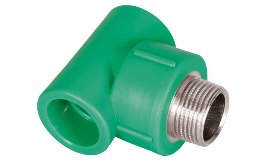 Te Fêmea/Macho/Fêmea Bolsa e Rosca com Inserto Metálico 25 mmX1/2" PPR Verde Água Quente