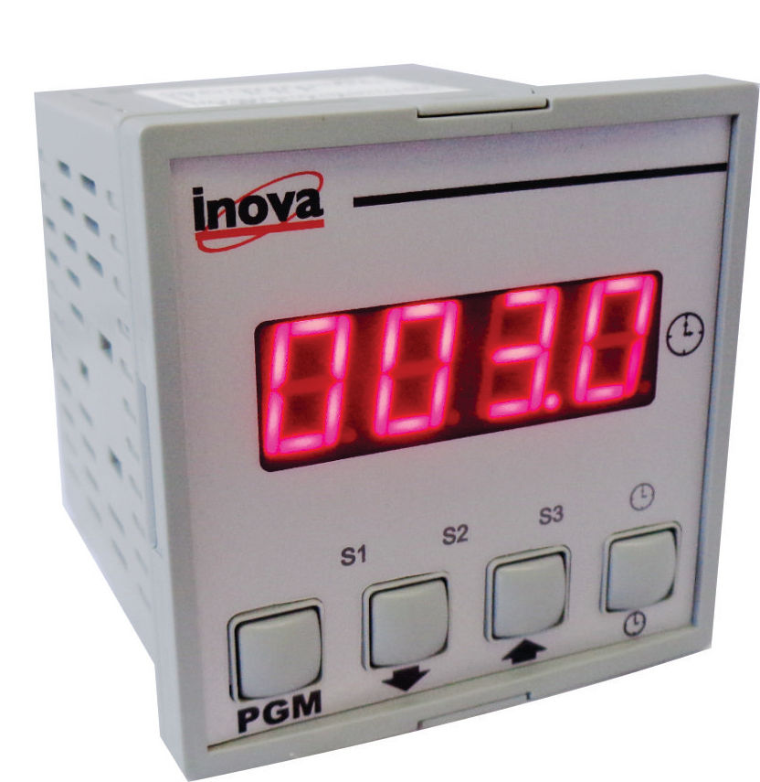 Controlador Temporizador Digital com 7 Funções 0A 999H 85-250VCA/24VCA/CC 72x72 mm com 3 Entradas Digitais com 3 Saidais RELE-2 12VCC