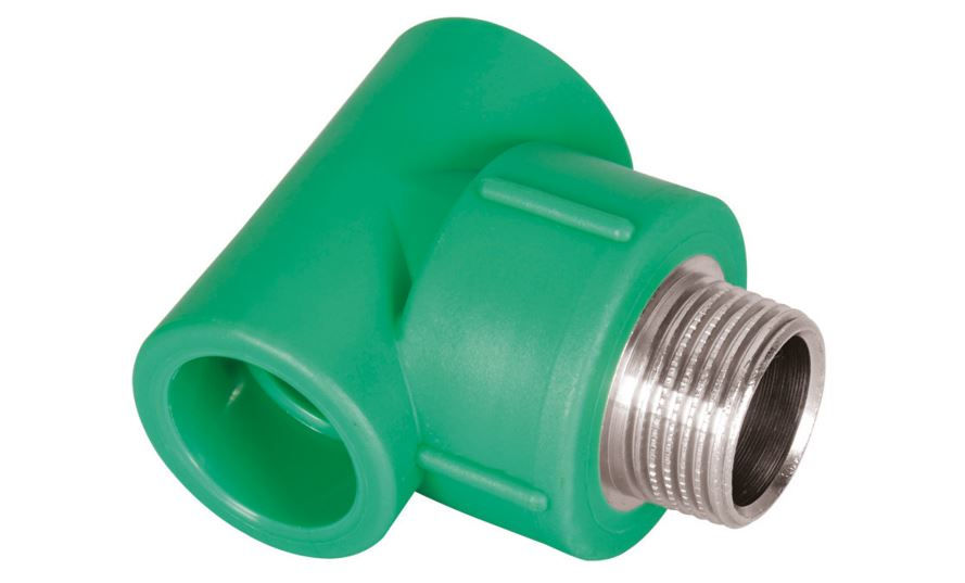 Te Fêmea/Macho/Fêmea Bolsa e Rosca com Inserto Metálico 32 mmX1/2" PPR Verde Água Quente