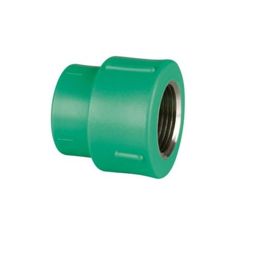Adaptador Transição com Inserto Metálico Fêmea - Fêmea 20 mmX3/4" PPR Verde Água Quente