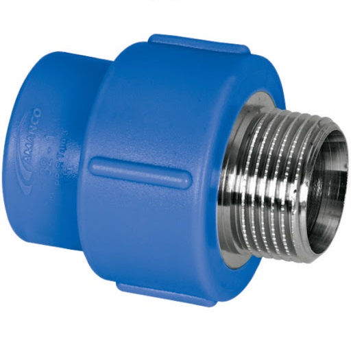 Adaptador PPR Femea-Macho com Inserto Metálico Transição 20 mmX1/2" Industrial Azul