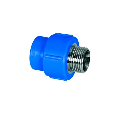 Adaptador PPR Femea-Macho com Inserto Metálico Transição 20 mmX3/4" Industrial Azul