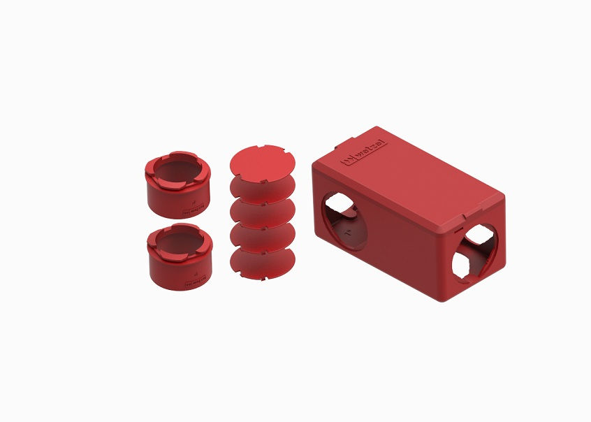 Condulete PVC Múltiplo LPV 3/4" sem Rosca e 2 Conectores com Tampa Cega e 5 Tampões sem Vedação Vermelho