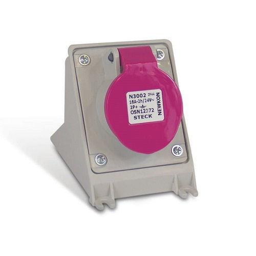 Tomada PVC 2P+T 2H Sobrepor Industrial 16A/24VCA com Tampa Lilás Newkon IP44