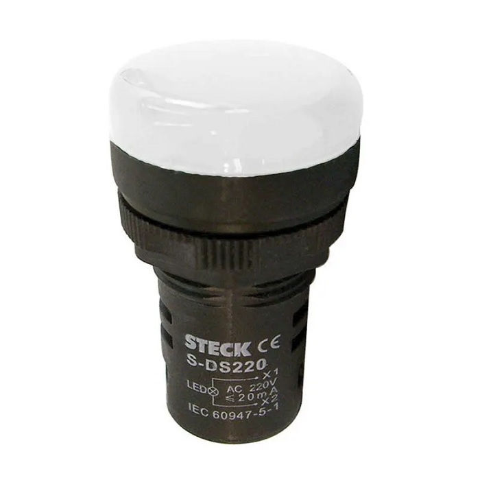 Sinaleiro Led PVC Faceado Lente Lisa com LED 22 mm 220VCA Branco