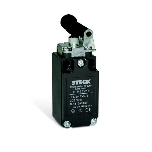 Fim de Curso Ação Rápida SM1EZ11 6A 250VCA Corpo Metálico Caixa Estreita com Alavanca e Roldana 1NA+1NF IP66