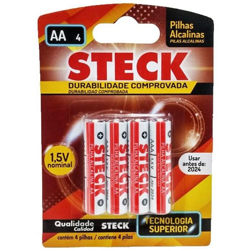 Pilha Alcalina Pequena AA 1,5VCC Embalagem com 4 PCS