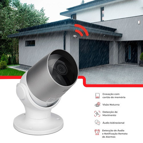 Câmera Câmera de Segurança Inteligente com Sensor de Movimento com Visao Noturna para Ambientes Externos IP65 12V/1A Wi-fi Compatível com Alexa Echo Show