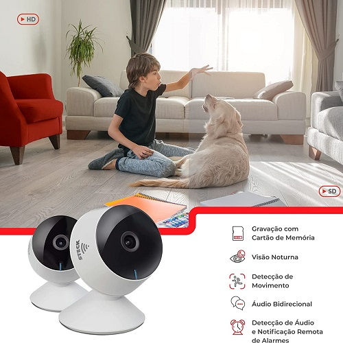 Camera De Seguranca Inteligente C/sensor De Movimento e Visao Noturna P/ambientes Internos IP65 5V/1A W-ifi Compativel C/alexa Echo Show e Cromecast