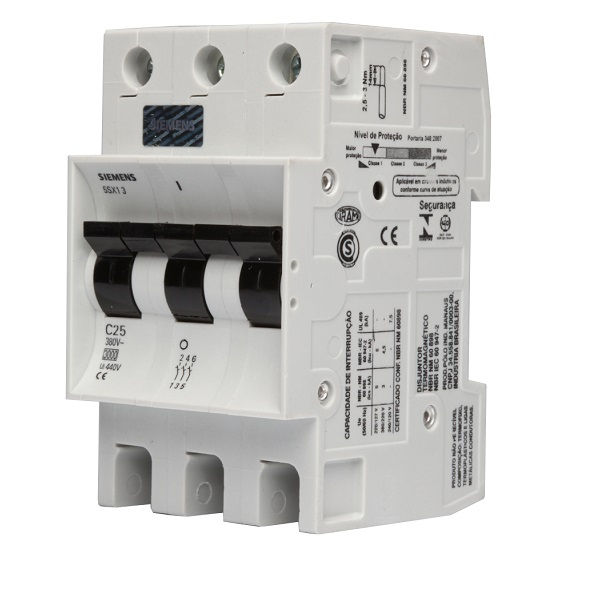 Disjuntor Termomagnético Fixo Tripolar 5SX1 C 4A 5 KA/3 KA 220/380VCA DIN