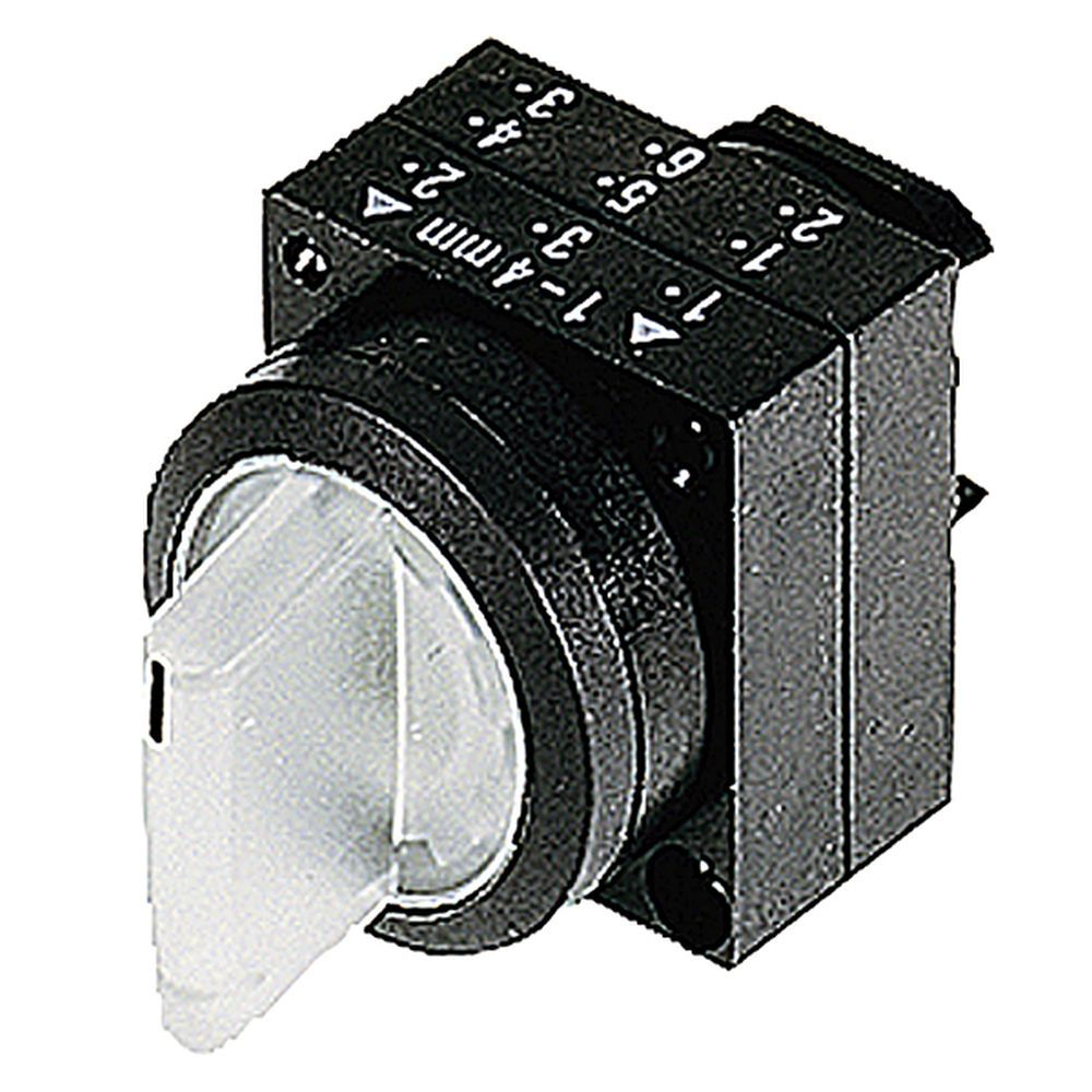 Comutador PVC Comando Iluminado 22 mm Aro Preto com 3 Posições 50G com Retenção Manopla Curta Vermelho