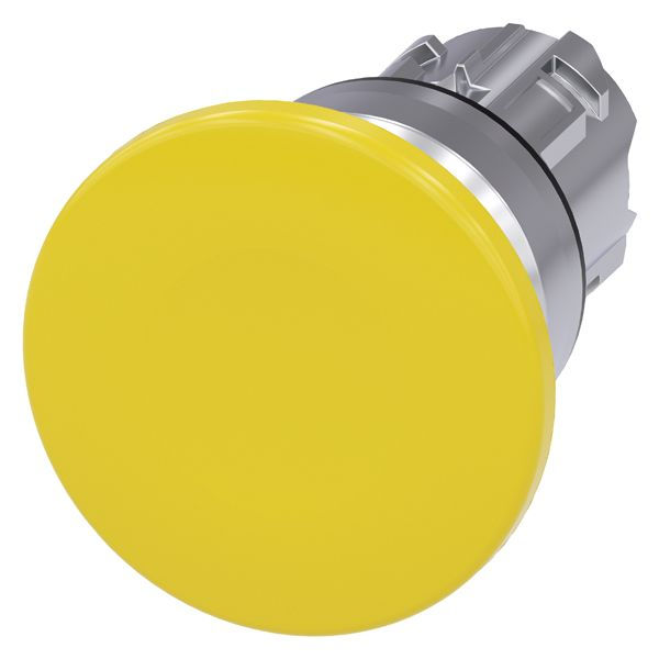 Cabeçote Metálico para Botão Cogumelo 22 mm Aro Cromado sem Trava 40 mm Amarelo sem Elemento Contato