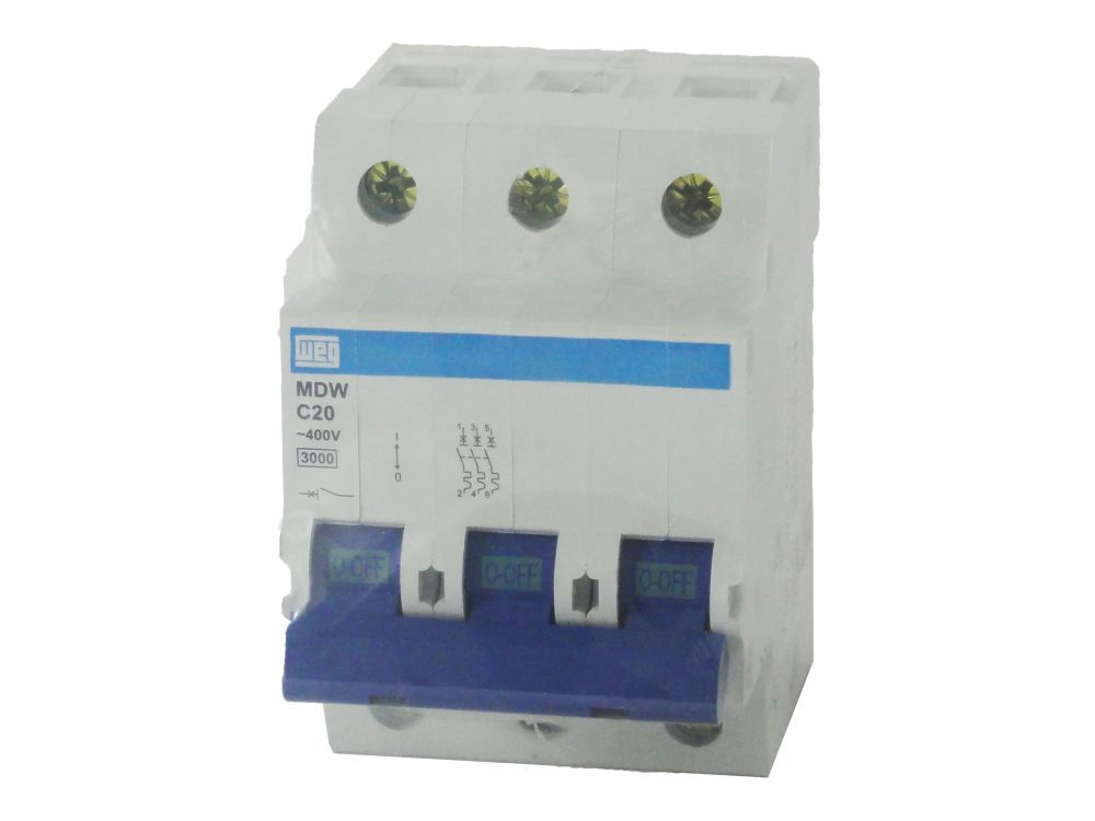 Disjuntor Termomagnético Fixo Tripolar MDW C 20A 5 KA/3 KA 220/380VCA DIN