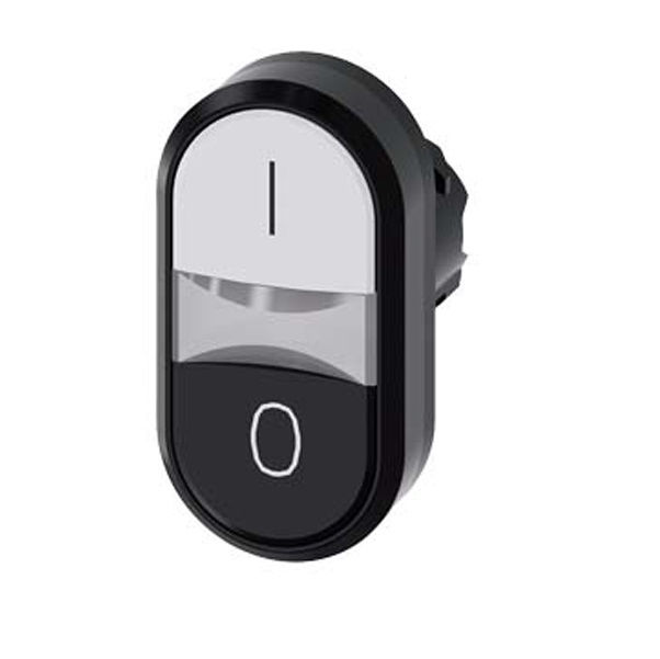 Botão Botão Duplo PVC Faceado 22,00 mm Branco/Preto Aro Preto sem Elemento Opaco com Gravação I/O