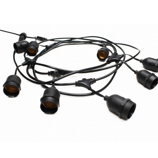 Porta lâmpada Porta Lâmpada Cordão Cipro 320W 8xE27 4,62 M Preto IP44 Entre Bases 550 mm Queda 140 mm com Prolongador Até 4 Cordoes