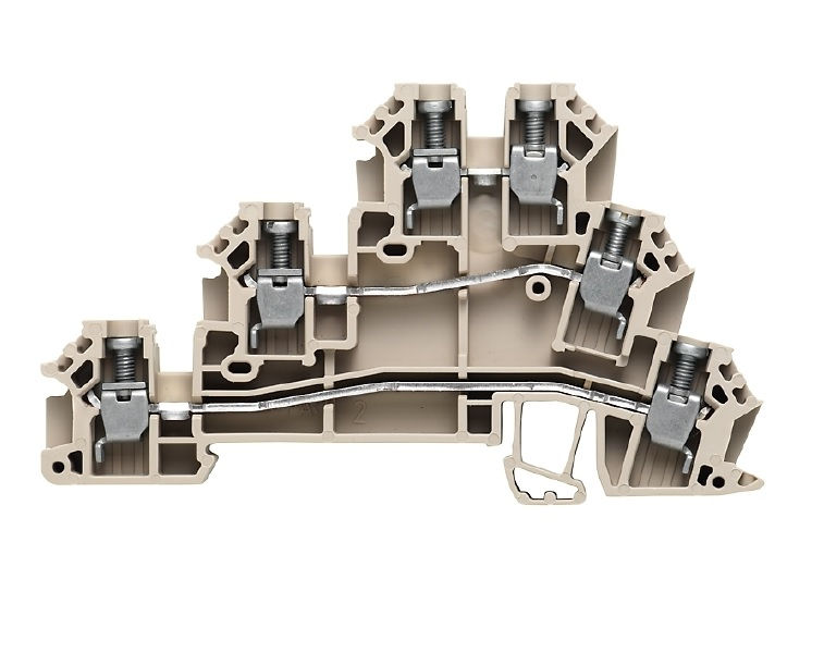 Conector Passagem SAK Poliamida EN Triplo DLD 2,50 mm² Bege Conexão para Parafuso