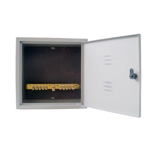 Caixa Equalização Sobrepor com 9 e 11 Terminais Alumínio 400x400x150 mm Cinza com Tampa