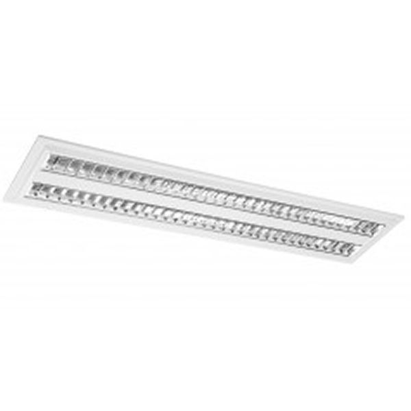 Luminária Comercial Luminária Comercial Embutir 2x14W para Lâmpada T5 com Soquete G5 Chapa Refletor Alumínio Importado com Aletas Parabólicas Branca