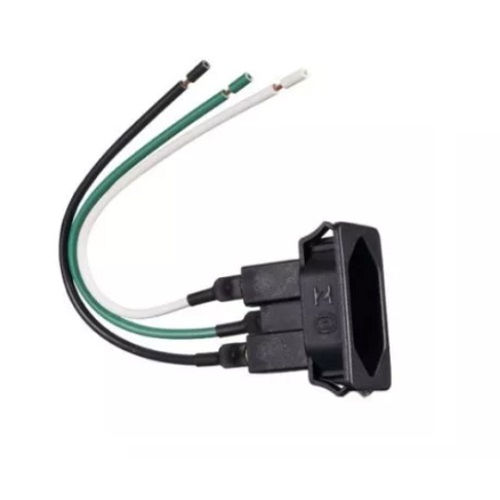 Tomada PVC 2P+T Retangular para Painel 20A/250VCA sem Placa Preta com Rabicho 150 mm