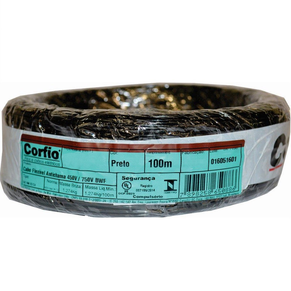 Cabo Cobre Isolado PVC 70G 750V 1x 1,50 mm² ATOX FLEX Preto NBR 13248 Classe 5