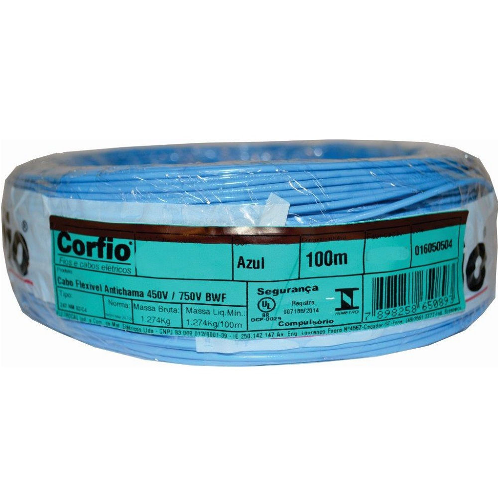 Cabo Cobre Isolado PVC 70G 750V 1x 2,50 mm² ATOX FLEX Azul NBR 13248 Classe 5