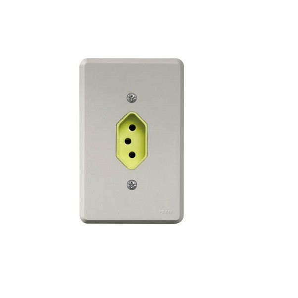 Tomada 2P+T Embutir Vertical 4x2 20A/250VCA com Placa Cinza