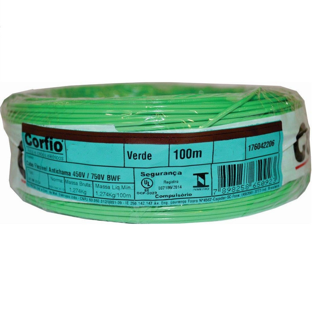 Cabo Cobre Isolado PVC 70G 750V 1x 2,50 mm² ATOX FLEX Verde NBR 13248 Classe 5