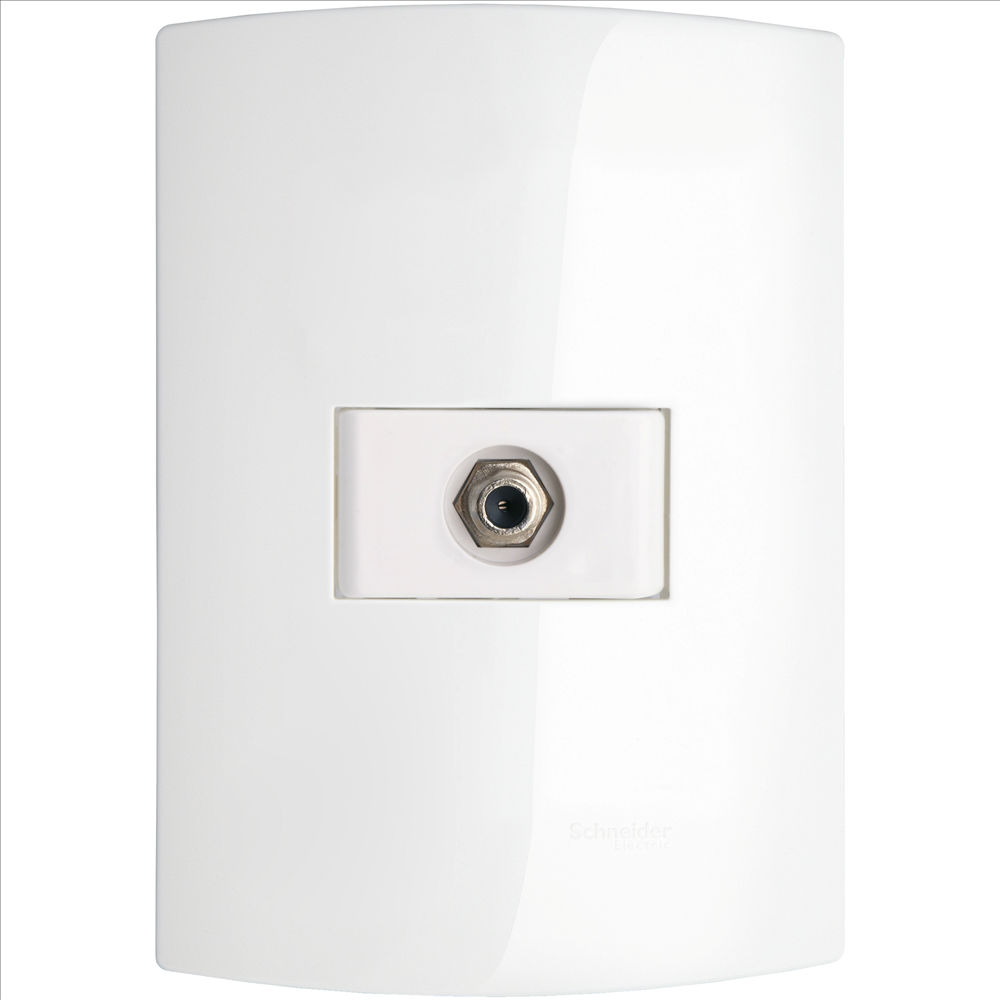 Tomada Antena TV Coaxial 75OHMS Embutir 4x2 com Placa Branca Linha Lumen