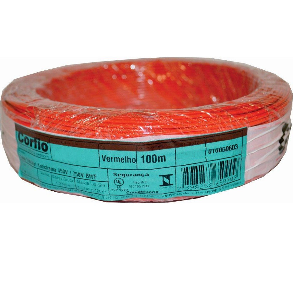 Cabo Cobre Isolado PVC 70G 750V 1x 6,00 mm² ATOX FLEX Vermelho NBR 13248 Classe 5