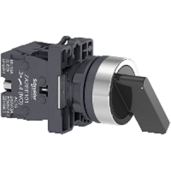 Comutador PVC Comando 22 mm Aro Cromado 2NA com 3 Posições 45G com Trava Manopla Longa Preto