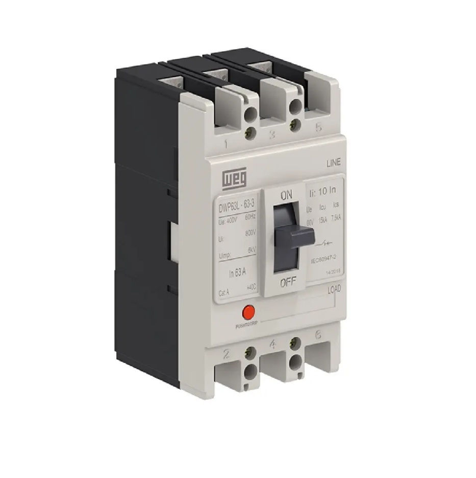 Disjuntor Termomagnético Fixo Tripolar DWP63 L 32A 25 KA/15 KA 220/380VCA Caixa Moldada