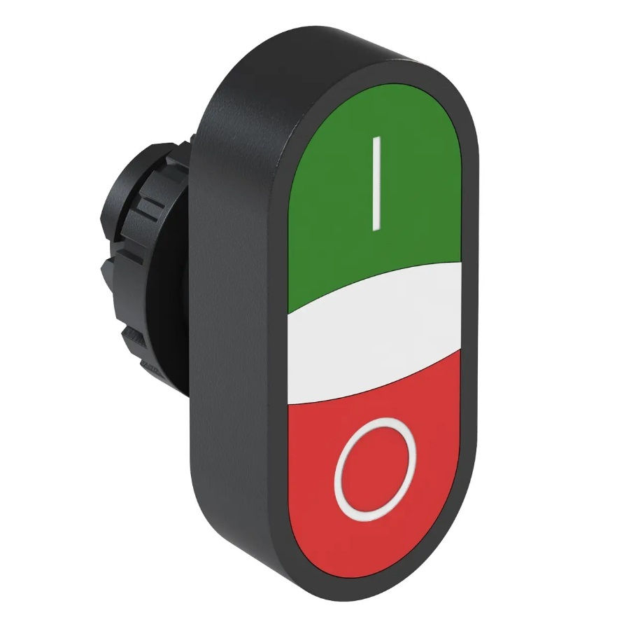 Botão Botão Pulsador Duplo PVC Faceado 22,00 mm Verde/Vermelho Aro Preto sem Elemento Luminoso com Gravação I/O