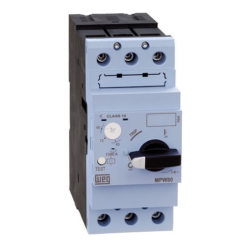 Disjuntor Motor Tripolar MPW80 65,00-80,00A Classe 10 Acionamento Rotativo DIN Conexão para Parafuso